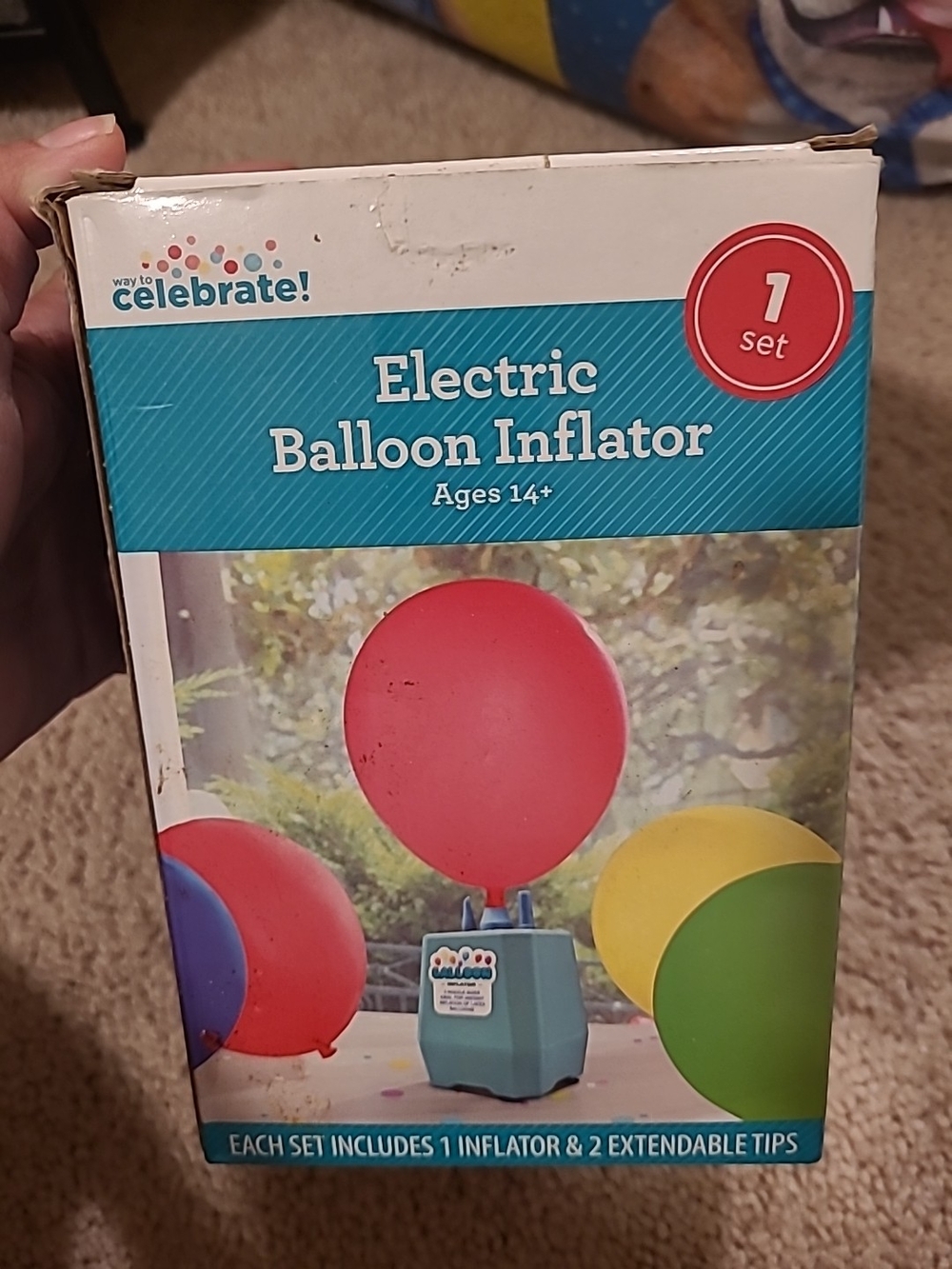 Way To Celebrate! Electric Balloon Inflator with Two Extendable Tips - Open Box